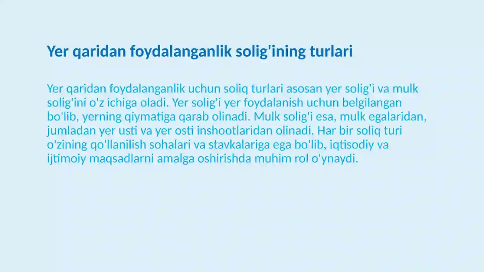 Yer qaridan foydalanganlik uchun soliq va uning stavkalarini belgilash mezonlari 4