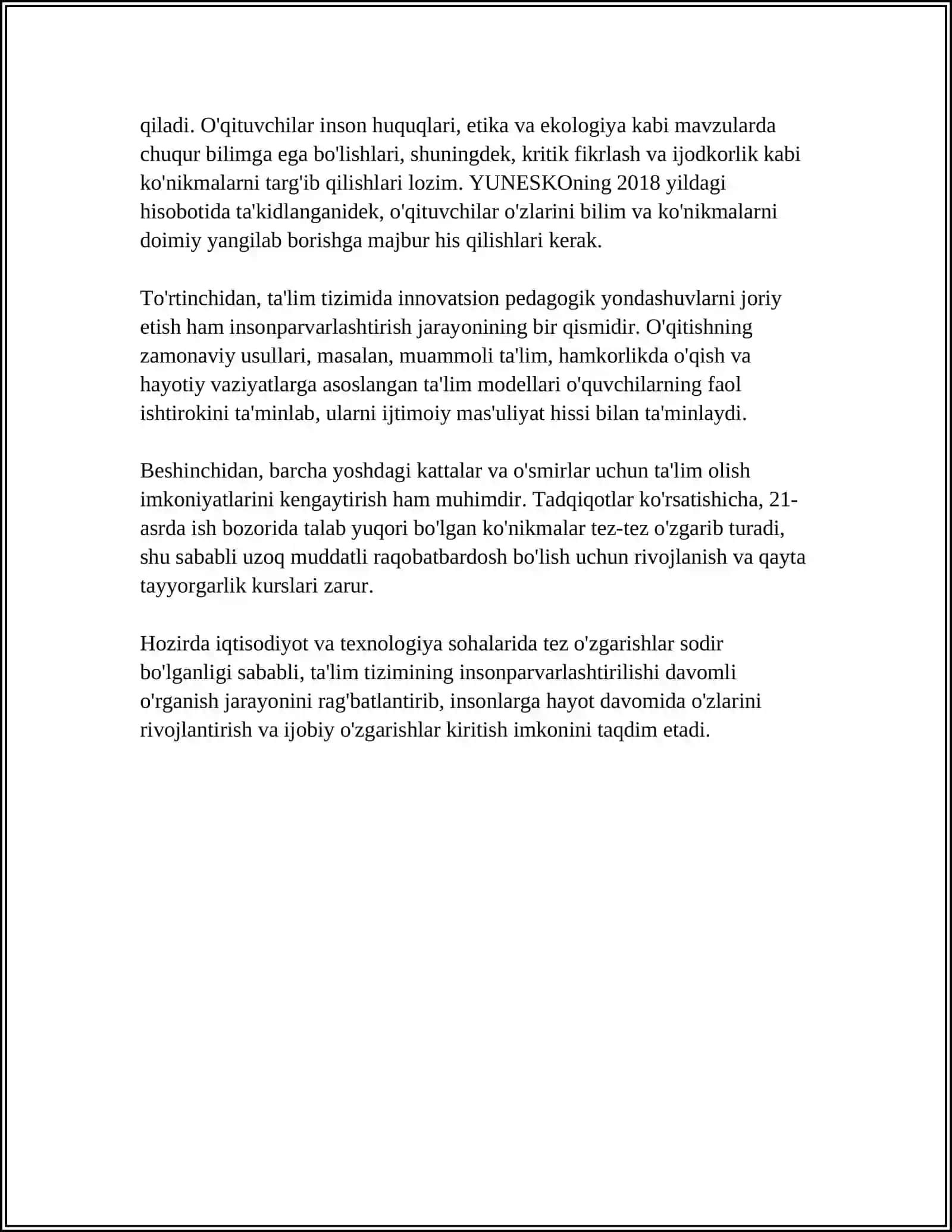 UZLUKSIZ TAʼLIM TIZIMINI INSONPARVARLASHTIRISHDA MAʼNAVIY -MARIFIY ISHLARNING ROLI 4