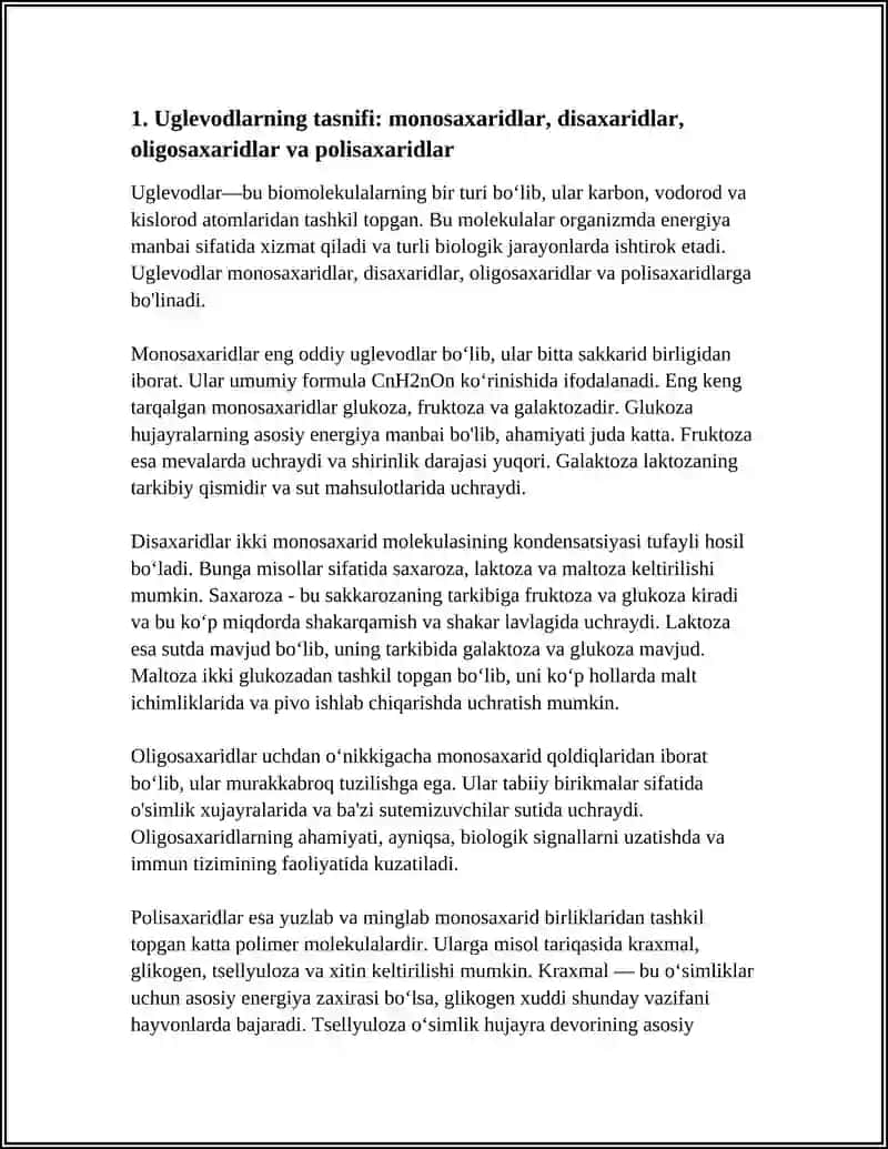 BIOMALEKULALAR VA BIOKIMYONI OʻRGANISH OBYEKTI:UGLEVODLAR 4