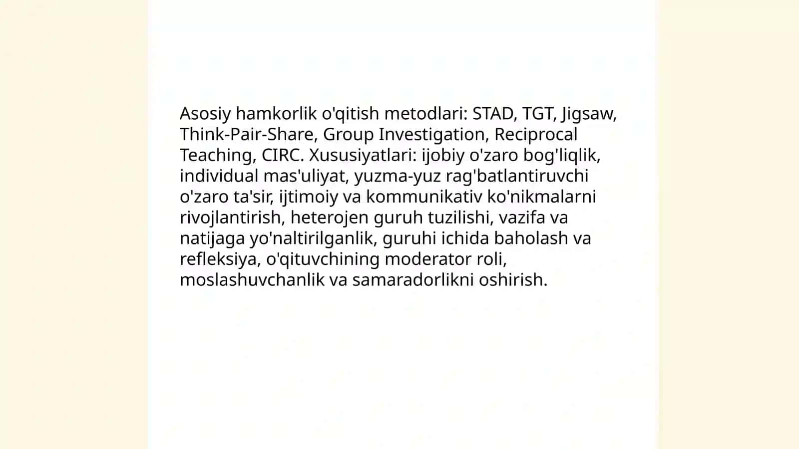 Hamkorlik talim texnologiyasi asosida o'qitish metodikasi 4