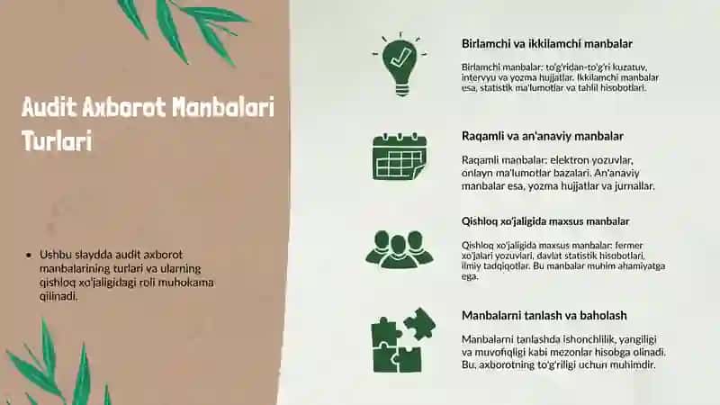 Audit axborot manbalari va ularning manbalari turlari 4