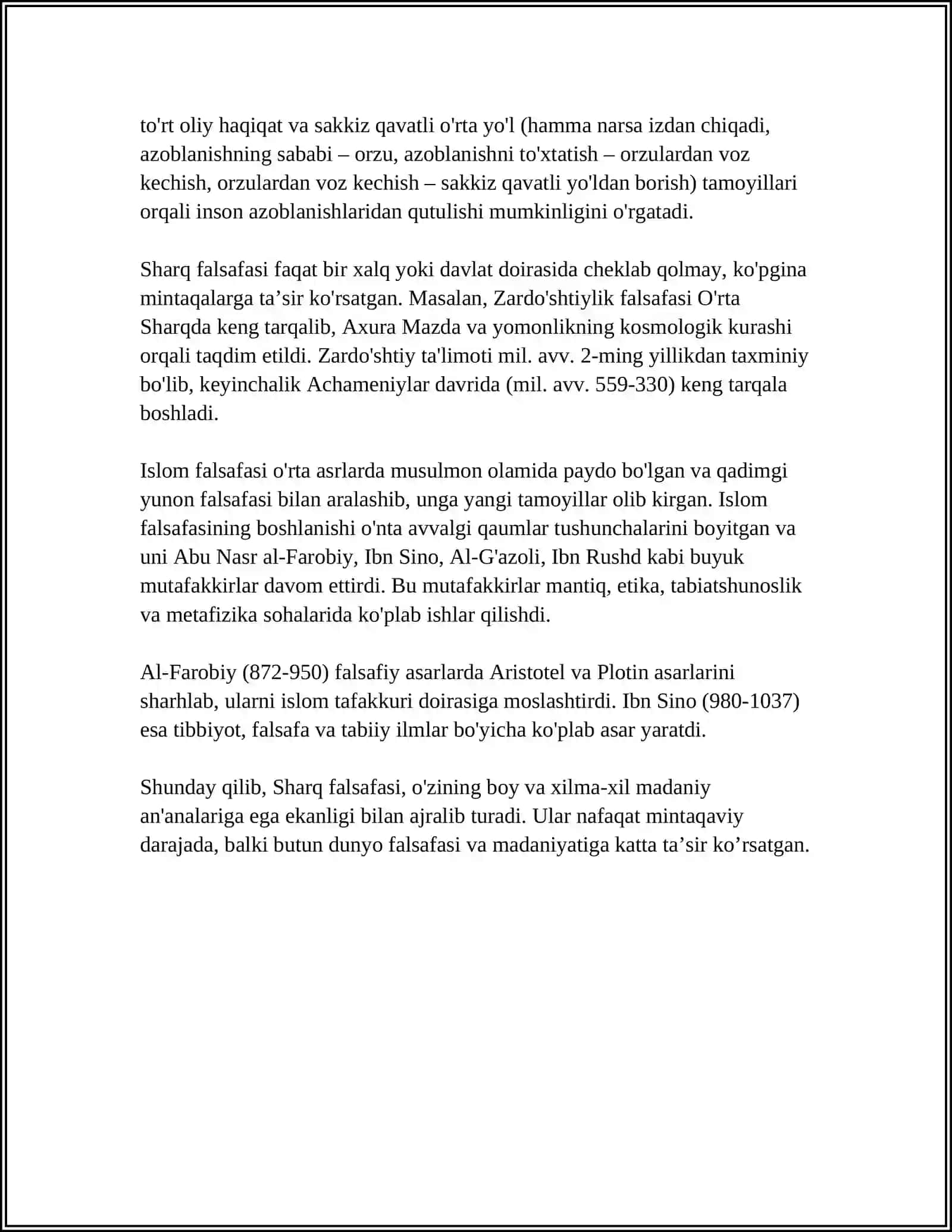 MUSTAQIL ISH Mavzu: 2-FALSAFIY TAFAKKUR TARAQQIYOT;SHARQ FALSAFASI 4
