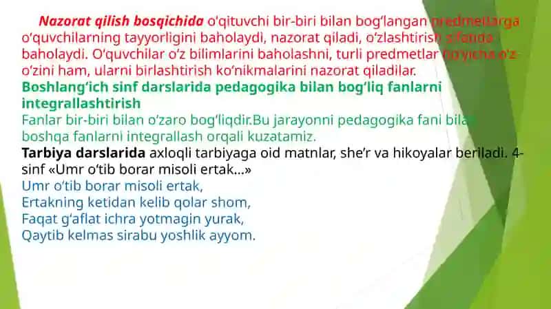 Ta’lim jarayonida integratsiyalashgan darslarni tashkil etish. Boshlang’ich sinflarda integratsiyalashgan darslarni rejalashtirish 4