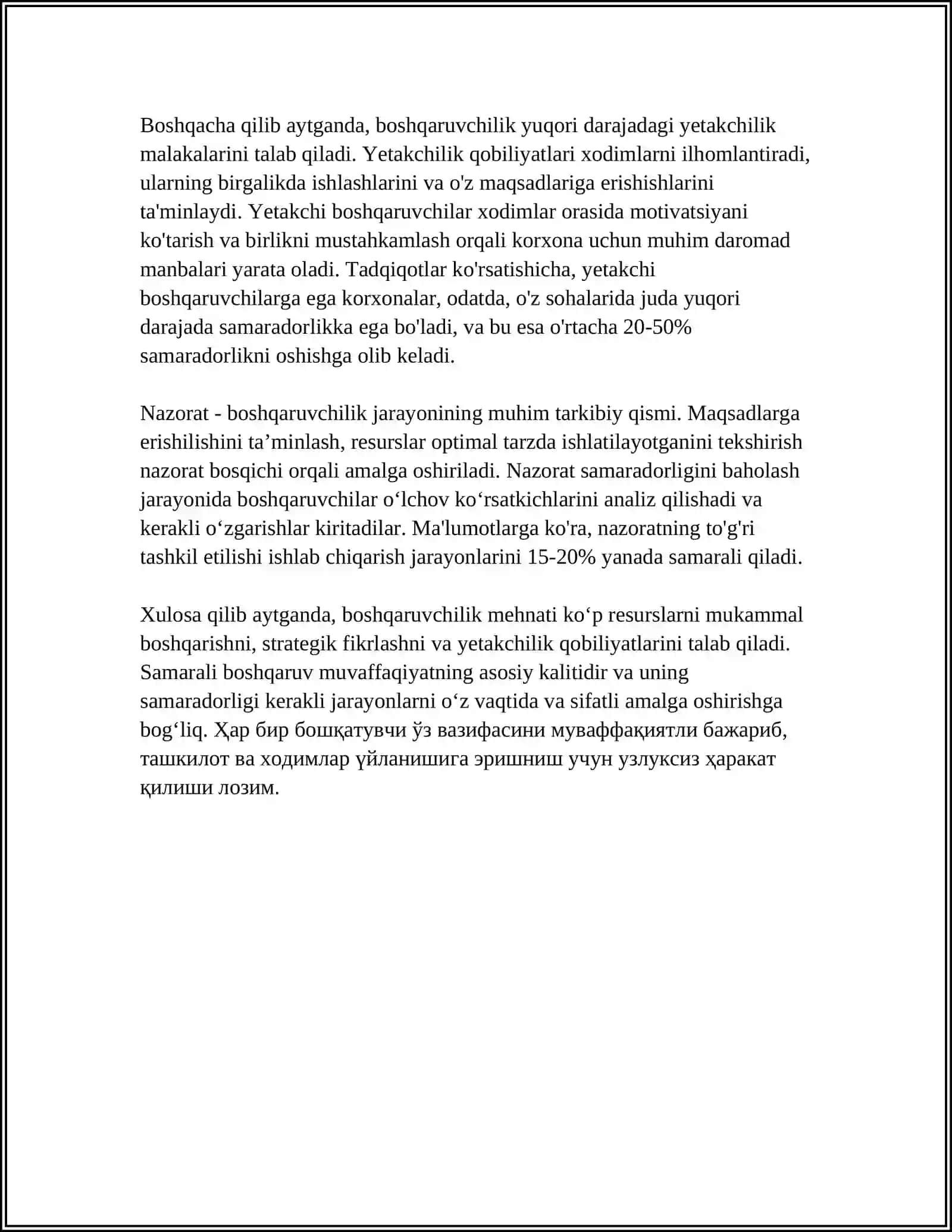 BOSHQARUVCHILIK MEHNATI, UNING XUSUSIYATLARI VA KO RINISHLARI 4