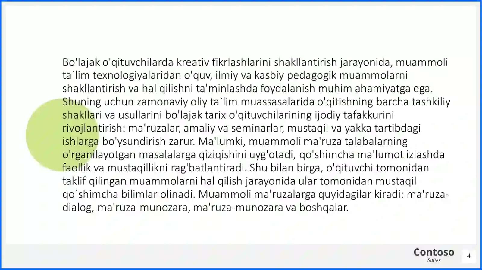 Muammoli ma’ruzalar, muammoli seminarlar, muammoli amaliymashg’ulotar 4