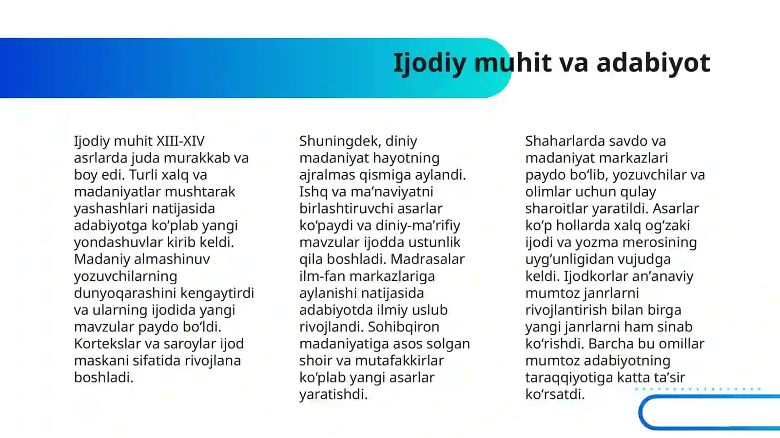 XIII-XIV ASRLAR ADABIYOTI. MUMTOZ JANRLAR TARAQQIYOTI 4
