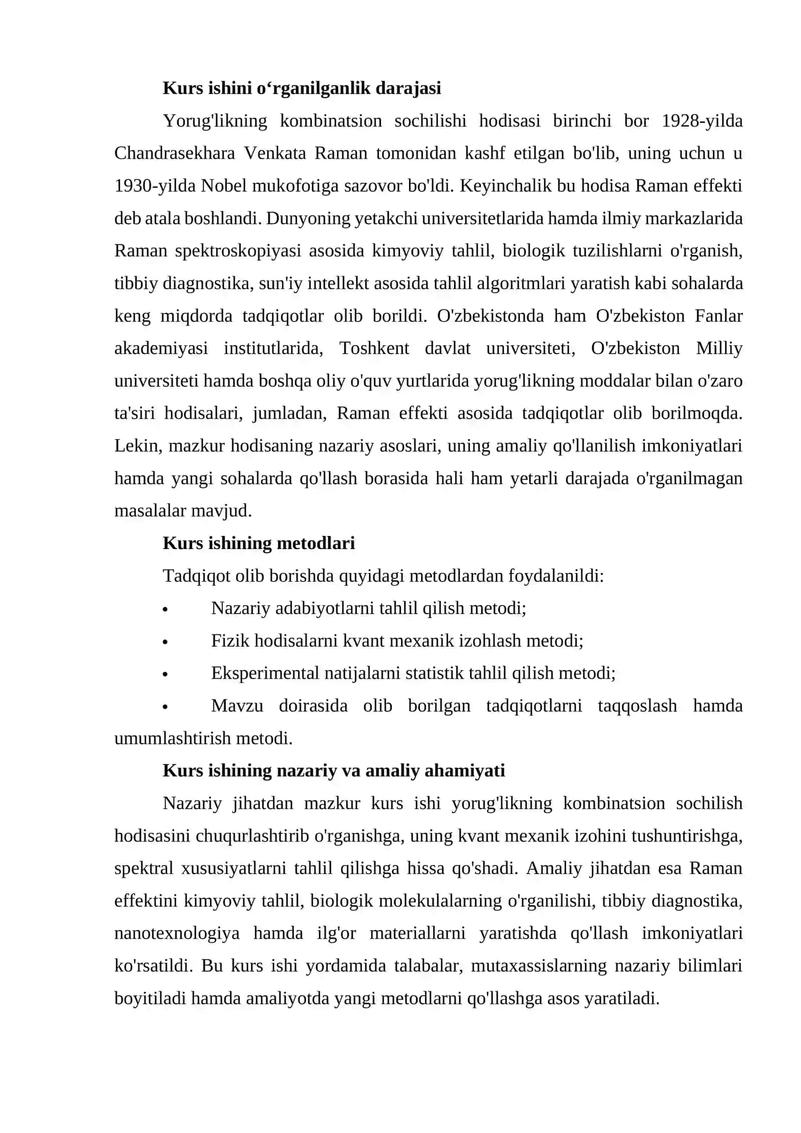Yorugʻlikning kombinatsion sochilishi va uning qoʻllanilishi 4