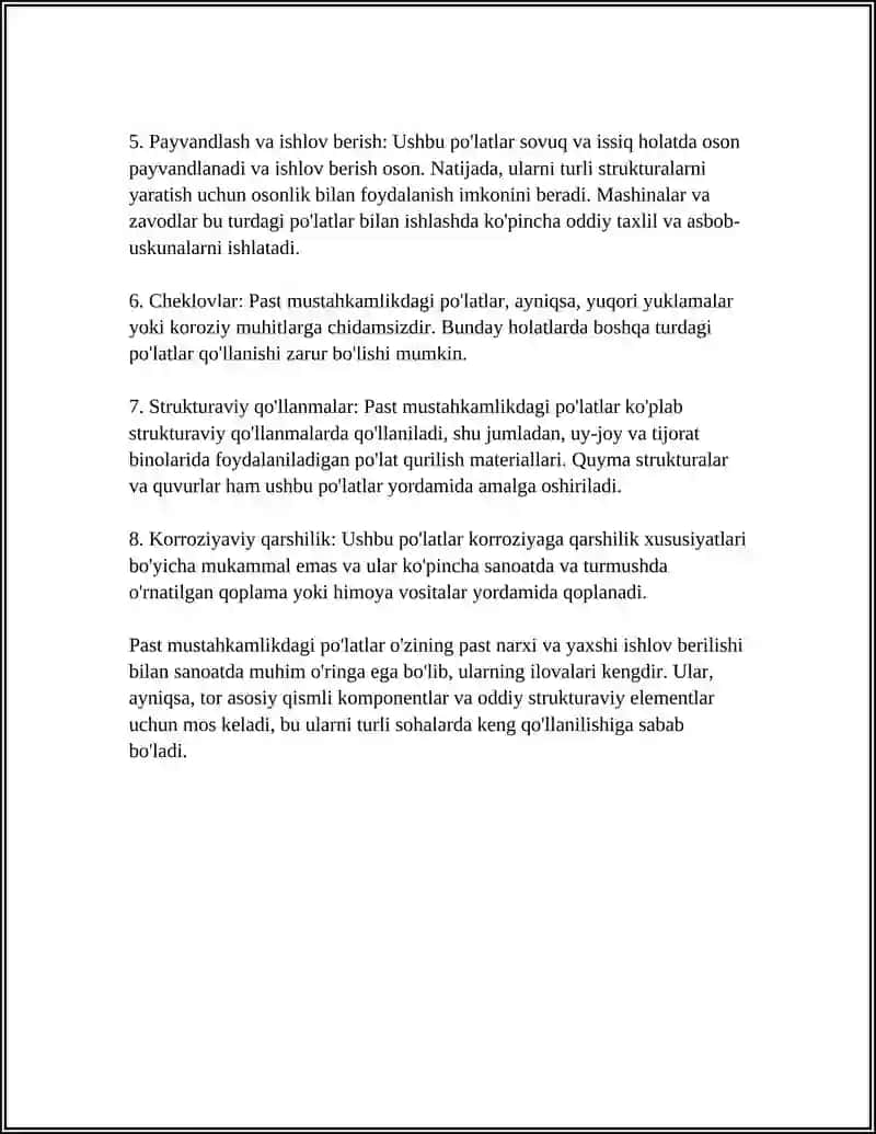 PO`LATNING MUSTAHKAMLIGI BO`YICHA TURLARI 4
