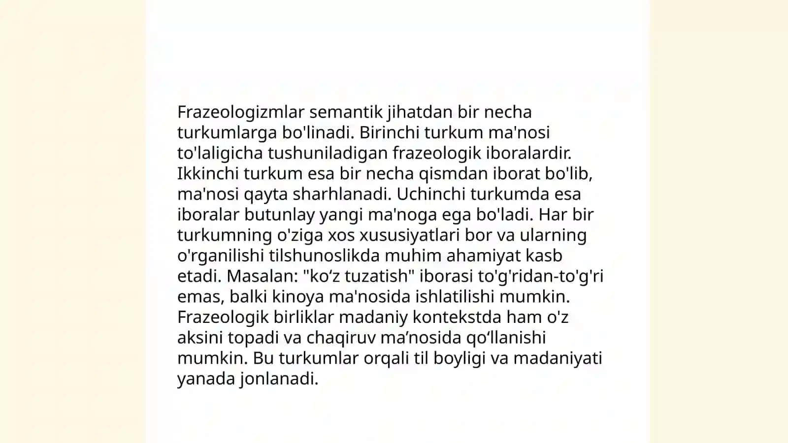 Frazemalarning shakl va maʼno munosabatiga koʻra turlari 4