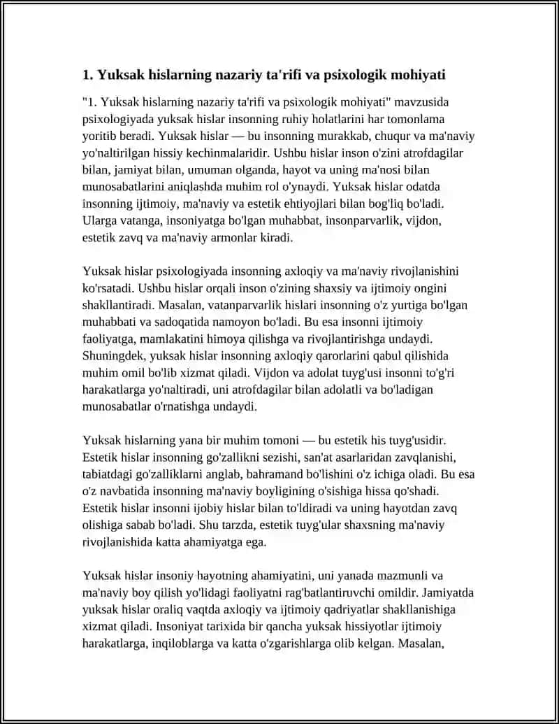 PSIXOLOGIYA FANIDAN YUKSAK HISLAR HAQIDA UMUMIY TUSHUNCHA MAVZUSI 4