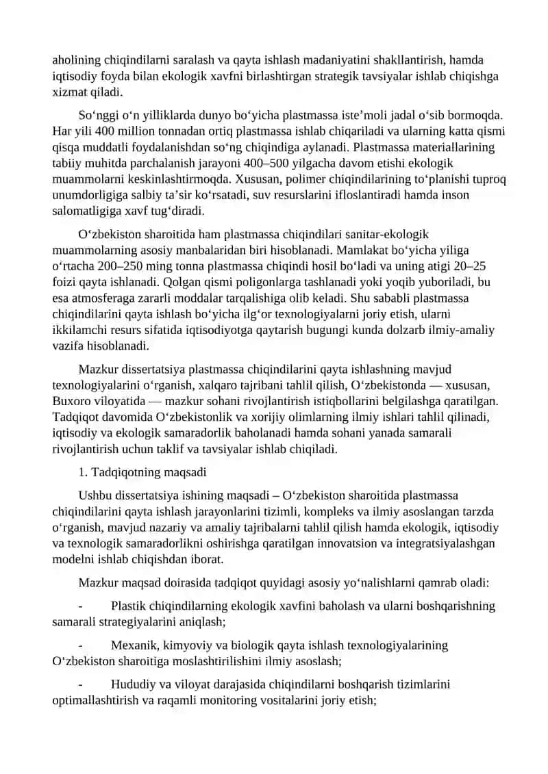 Plastmassa mahsulotlarini qayta ishlash va ulardan yangi mahsulotlar ishlab chiqarishning ilg’or texnoloiyalari 4
