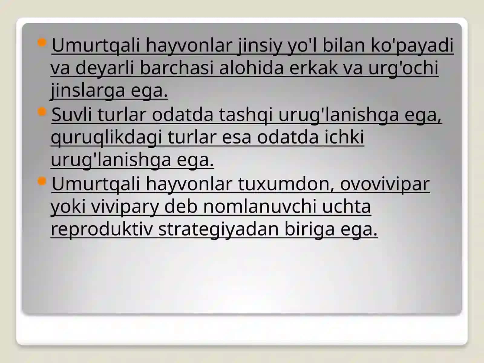 Umurtqali hayvonlarning ko'payishibiologiyasi 4