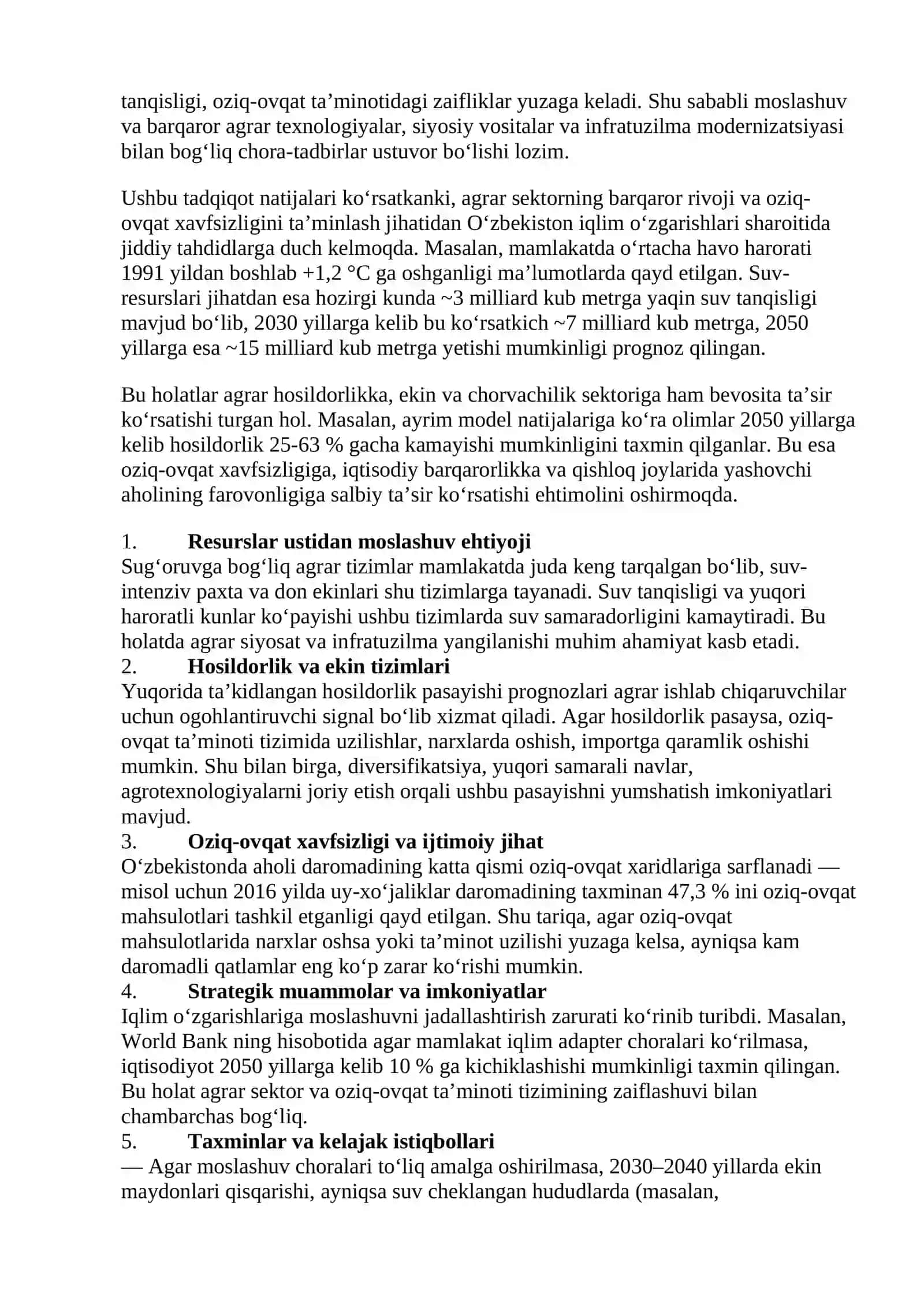 Global iqlim o‘zgarishi sharoitida qishloq xo‘jaligini barqaror rivojlantirish va oziq-ovqat xavfsizligini ta’minlash 4