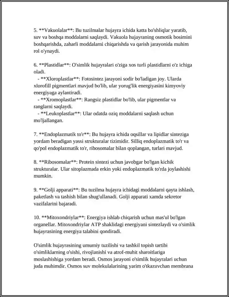 OʻSIMLIKLAR HUJAYRASI VA OSMOS HODISASI 4