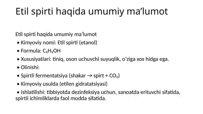 "Etilspirti.Alkogolizm vauning asoratlari" 4
