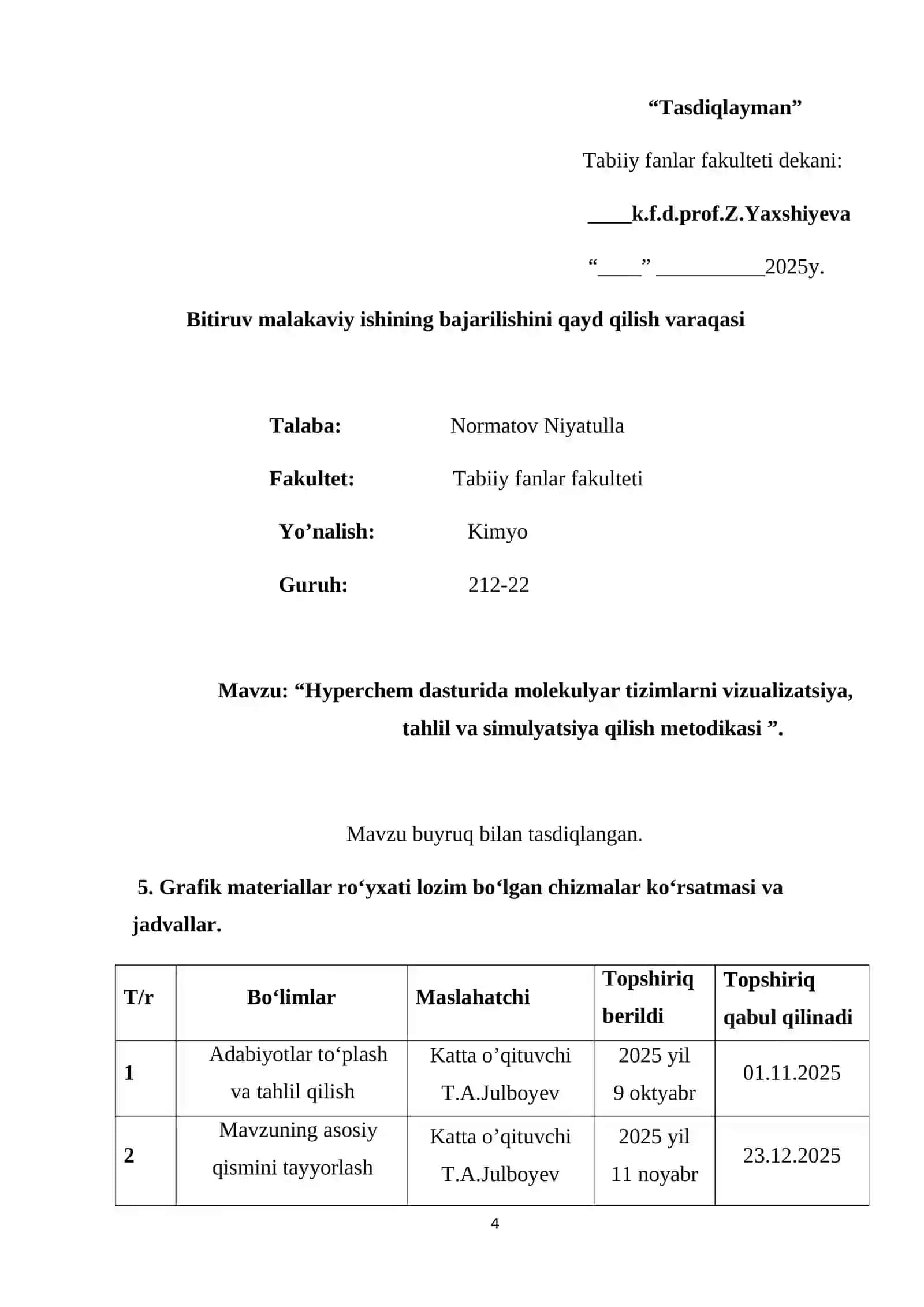 Hyperchem dasturida molekulyar tizimlarni vizualizatsiya, tahlil va simulyatsiya qilish metodikasi 4
