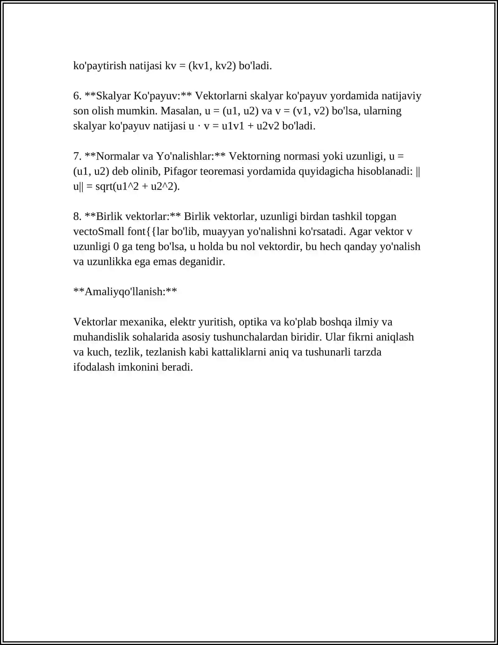 VEKTO‘RLARNI FUNKSIYA PARAMETIRLARI SIFATIDA QO‘LANILISHI 4