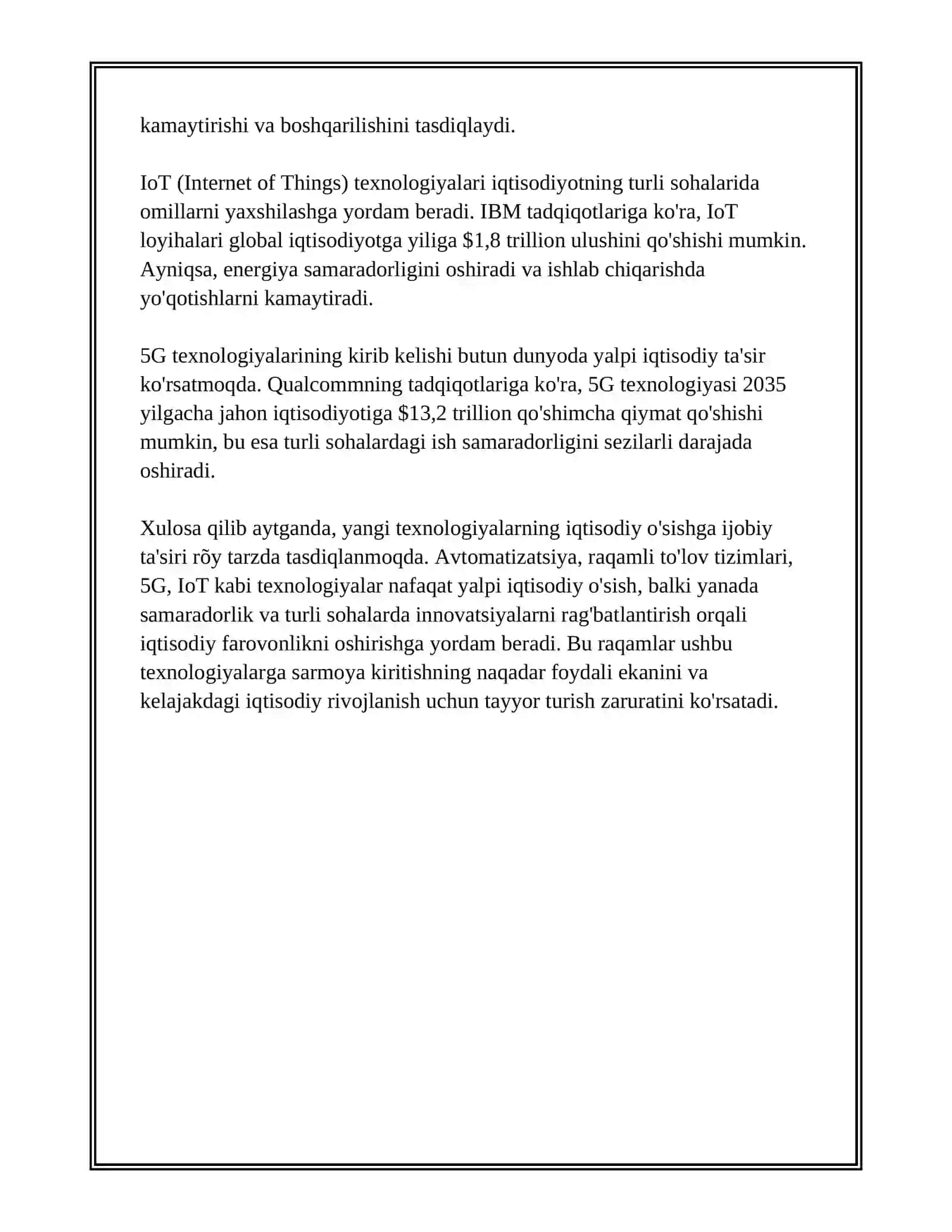 YANGI TEXNOLOGIYALARNING IQTISODIY SAMARADORLIGI 4