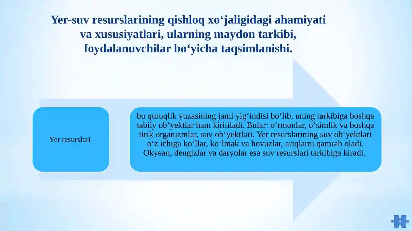 Qishloq xo’jaligida yer va suv resurslari va ulardan foydalanish samaradorligi 4