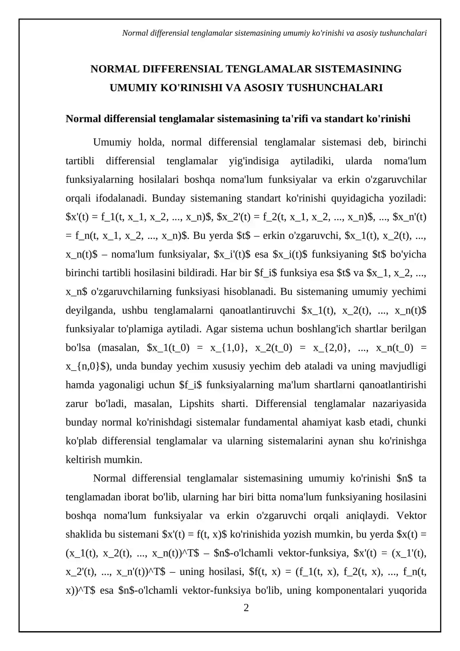 Differensial tenglamalarning normal sistemalari. Normal differensial tenglamalar sistemasini istislob (yoqotish) usuli bilan yechish 4