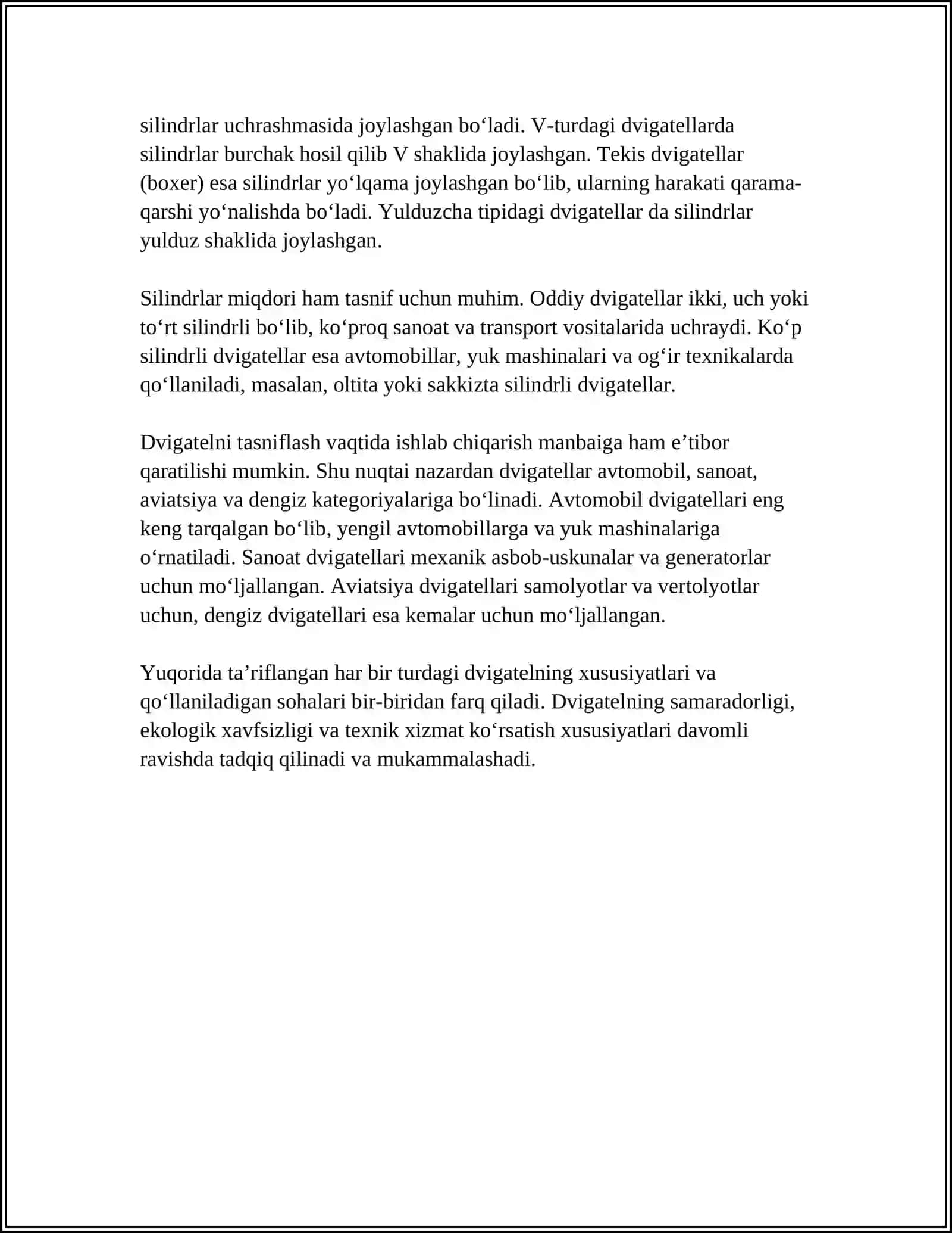 DVIGATELNING UMUMIY TUZILISHI VA ASOSIY KO‘RSATKICHLARI 4