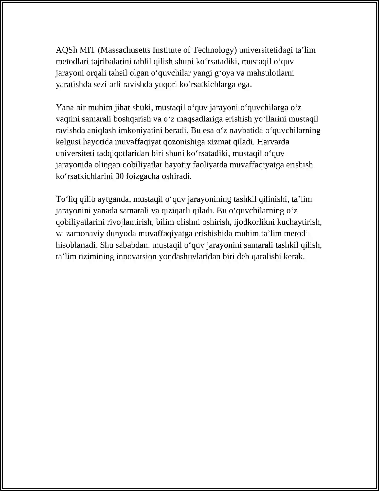 INFORMATIKA DARSLARIDA O’QUVCHILARNING MUSTAQIL ISHLARINI TASHKILLASHTIRISH 4