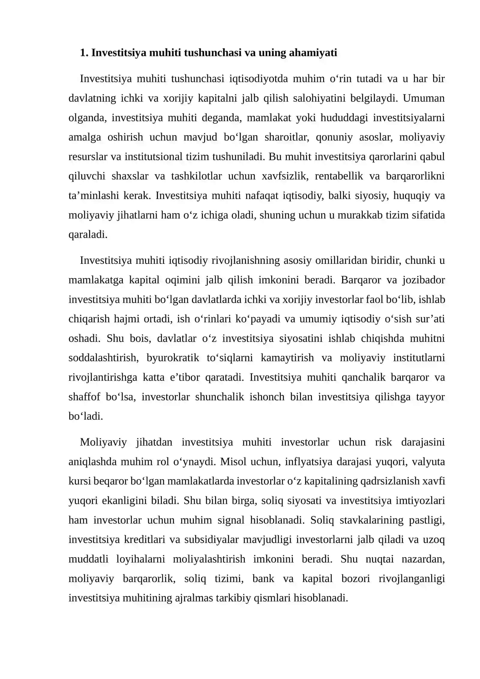INVESTITSIYA MUHITI JOZIBADORLIGINI TA’MINLASHNING MUHIM MOLIYAVIY JIHATLARI 4
