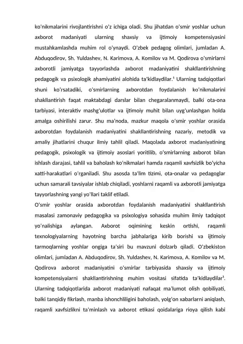 O‘smirlarda axborot olish madaniyatini rivojlantirishning pedagogik va psixologik jihatlari 4