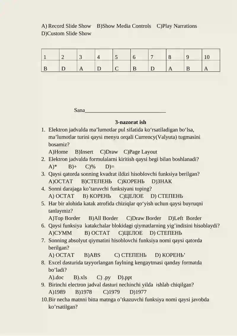 Informatika va axborot texnologiyalari fanidan nazorat ishi daftari 4