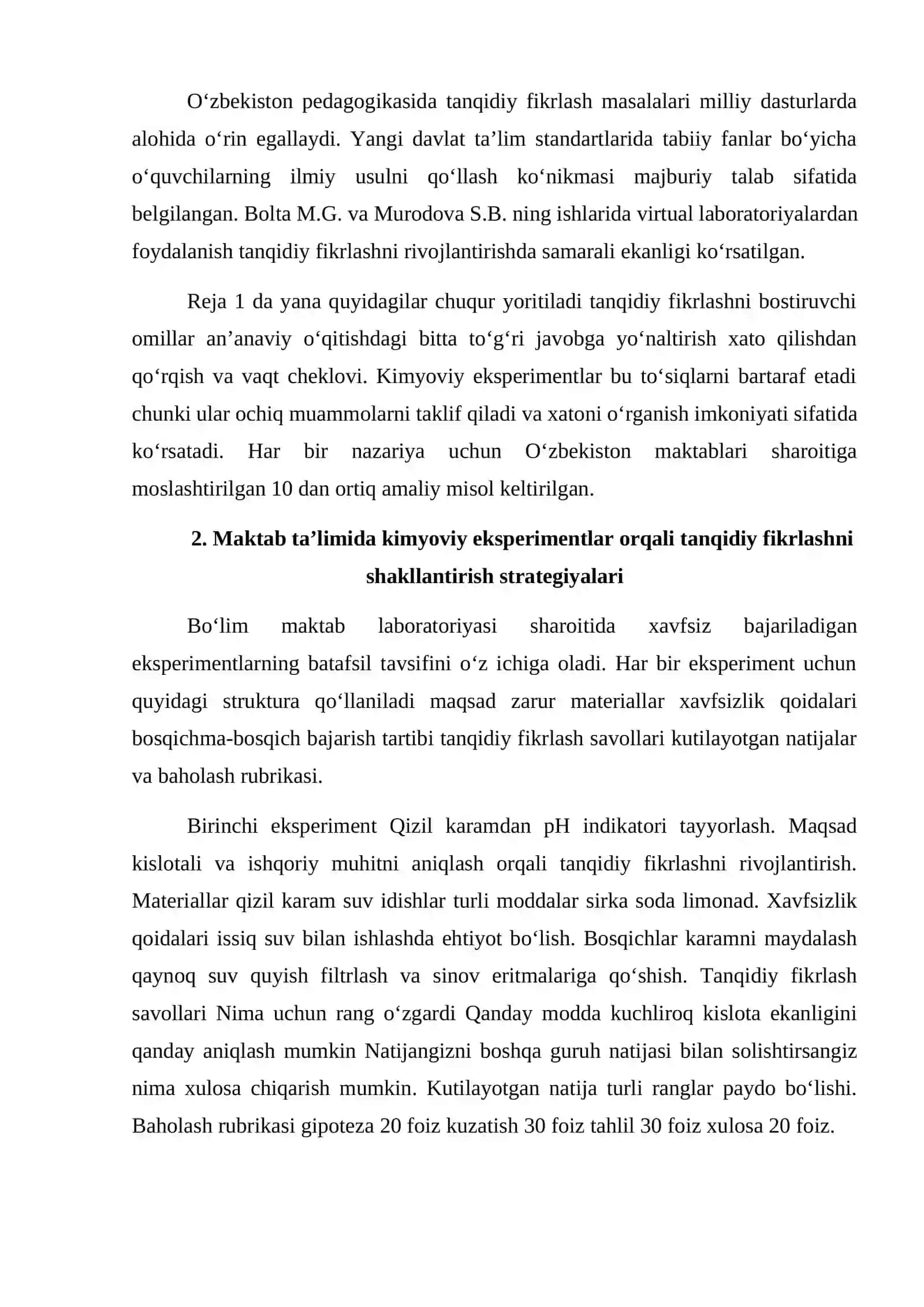 Maktab o‘quvchilarining tanqidiy fikrlashini kimyoviy eksperiment o‘tkazish orqali shakllantirish 4