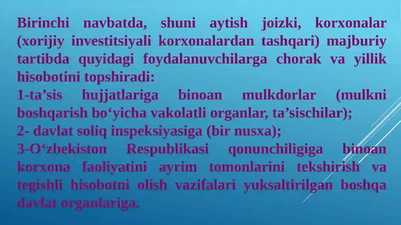 Moliyaviy hisobotni tuzishga tayyorgarlik ko’rish tartibi (inventarizatsiya). Buxgalteriya balansini tuzish 4