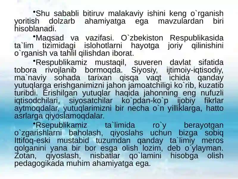 O`zbekistonda ta`lim tizimida isloxotlar vainnovatsiyalar 4