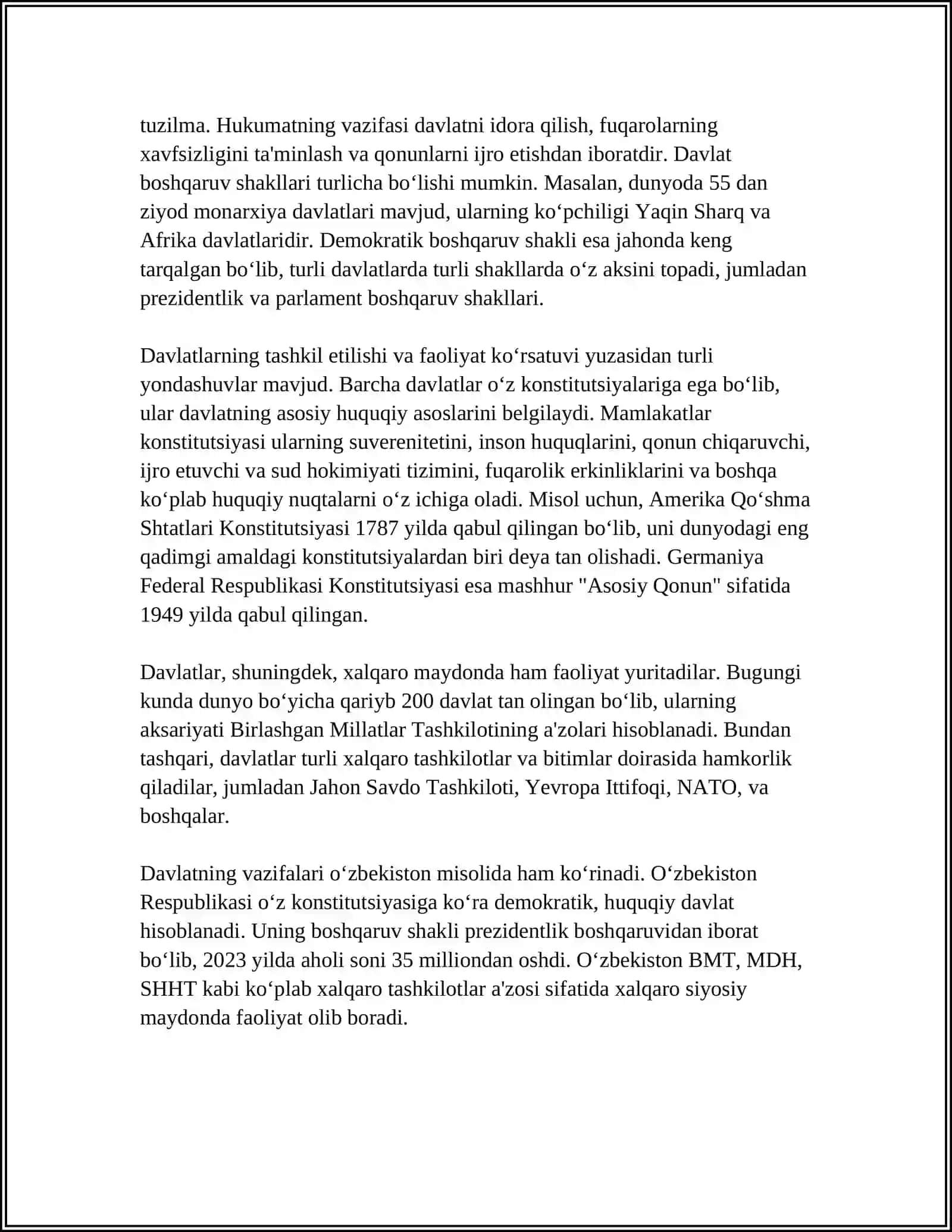 DAVLAT TUSHUNCHASI VA UNING XUSUSIYATLARI, VAZIFALARI 4