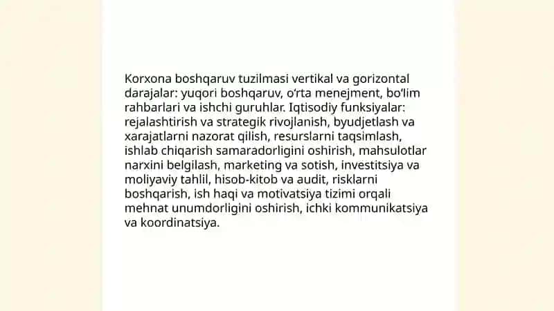 Korxona-firmaning iqtisodiy tuzulishi, ishlab chiqarish harajatlari va korxona foydasi 4