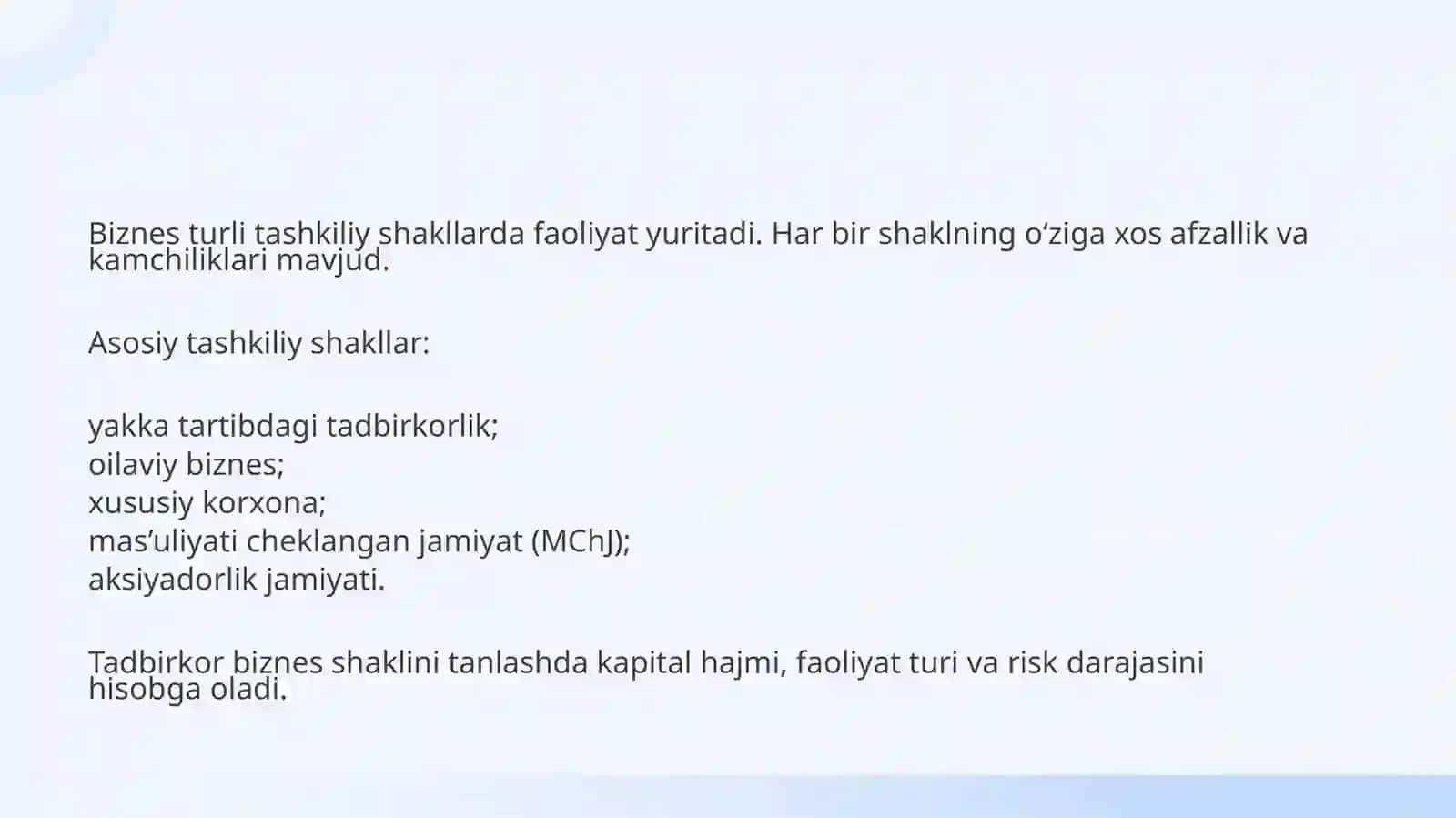 BIZNESNING TASHKILIY ASOSLARI 4