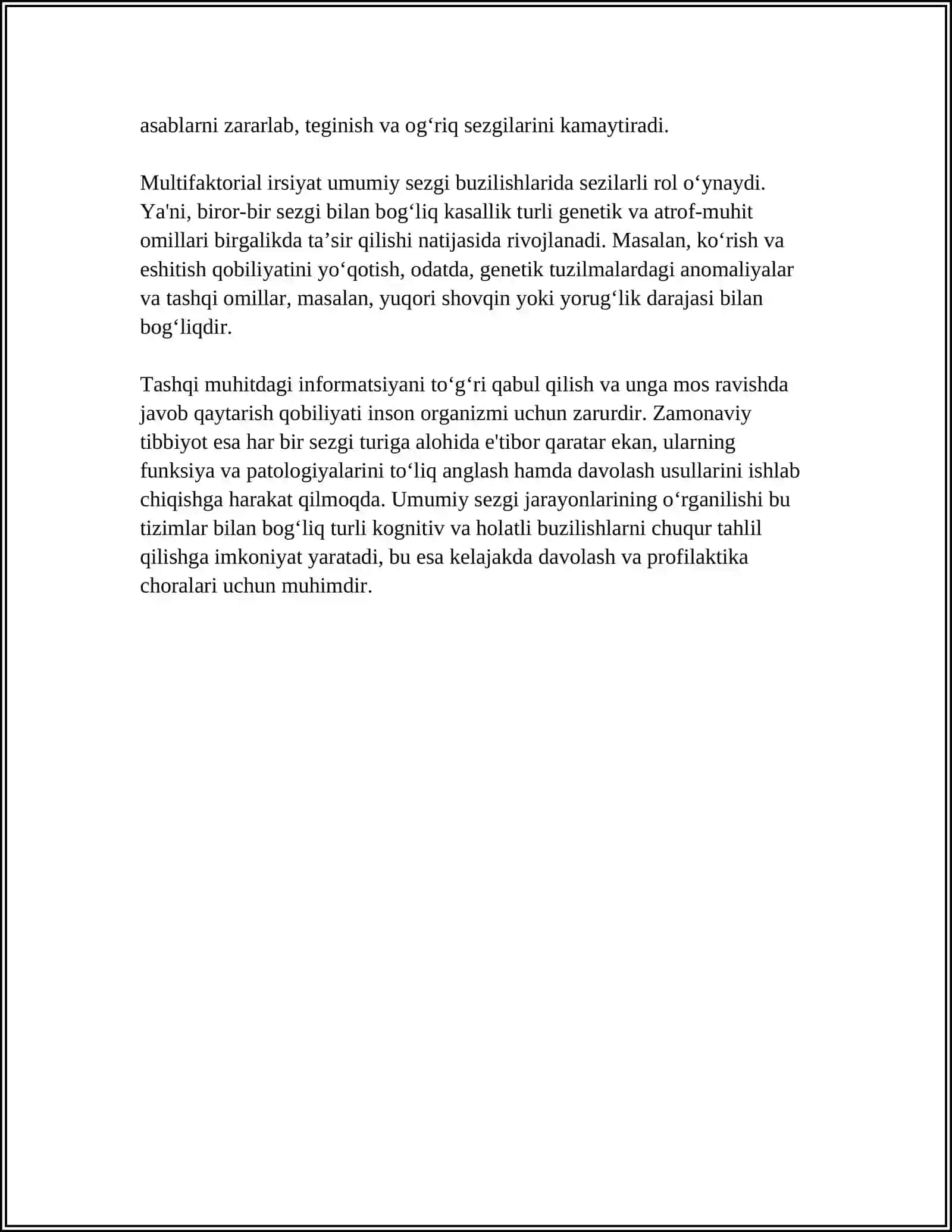 UMUMIY SEZGI VA UNING BUZILISHLARI.T VA MULTIFAKTORIAL IRSIYAT 4