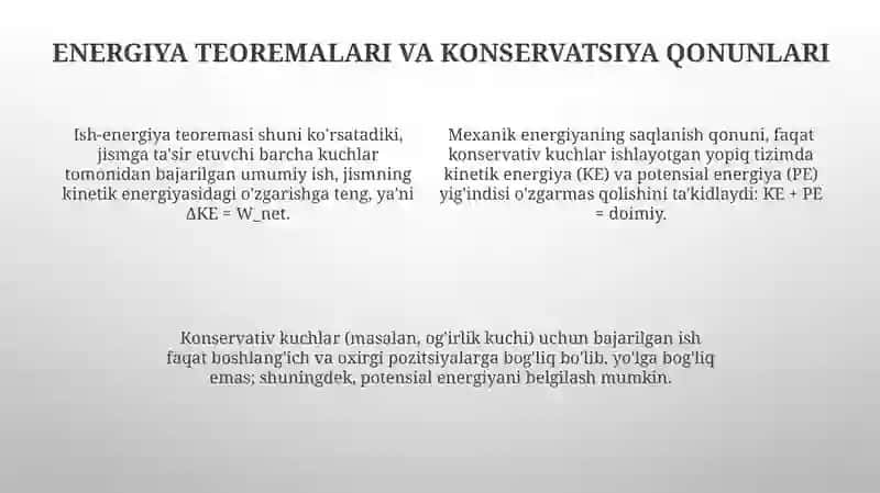 Ish, Potensial va Kinetik Energiya Asoslari 4