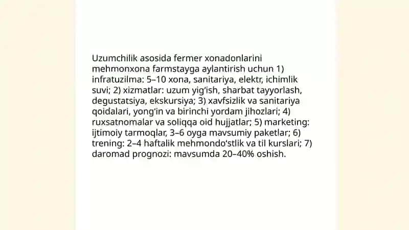 Agro turizm da uzumchilikni rivojlantirish 4