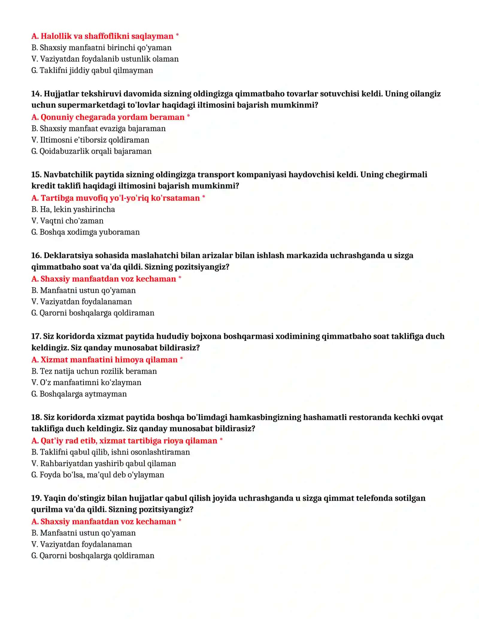 BOJXONA AKADEMIYASI - TO'LIQ TEST TO'PLAMI (№ 10) 4