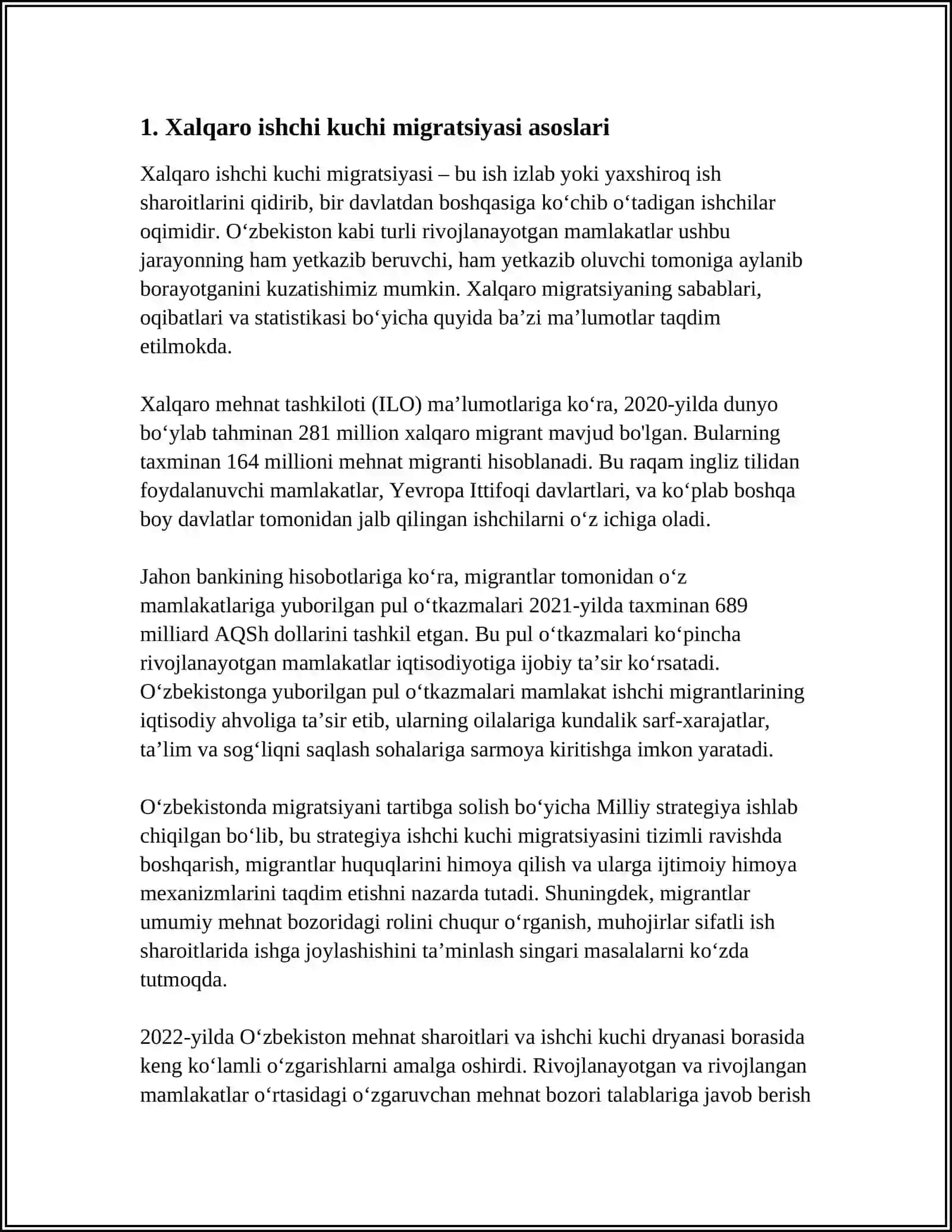 XALQARO ISHCHI KUCHI MIGRATSIYASI VA PUL O’TKAZMALARI 4