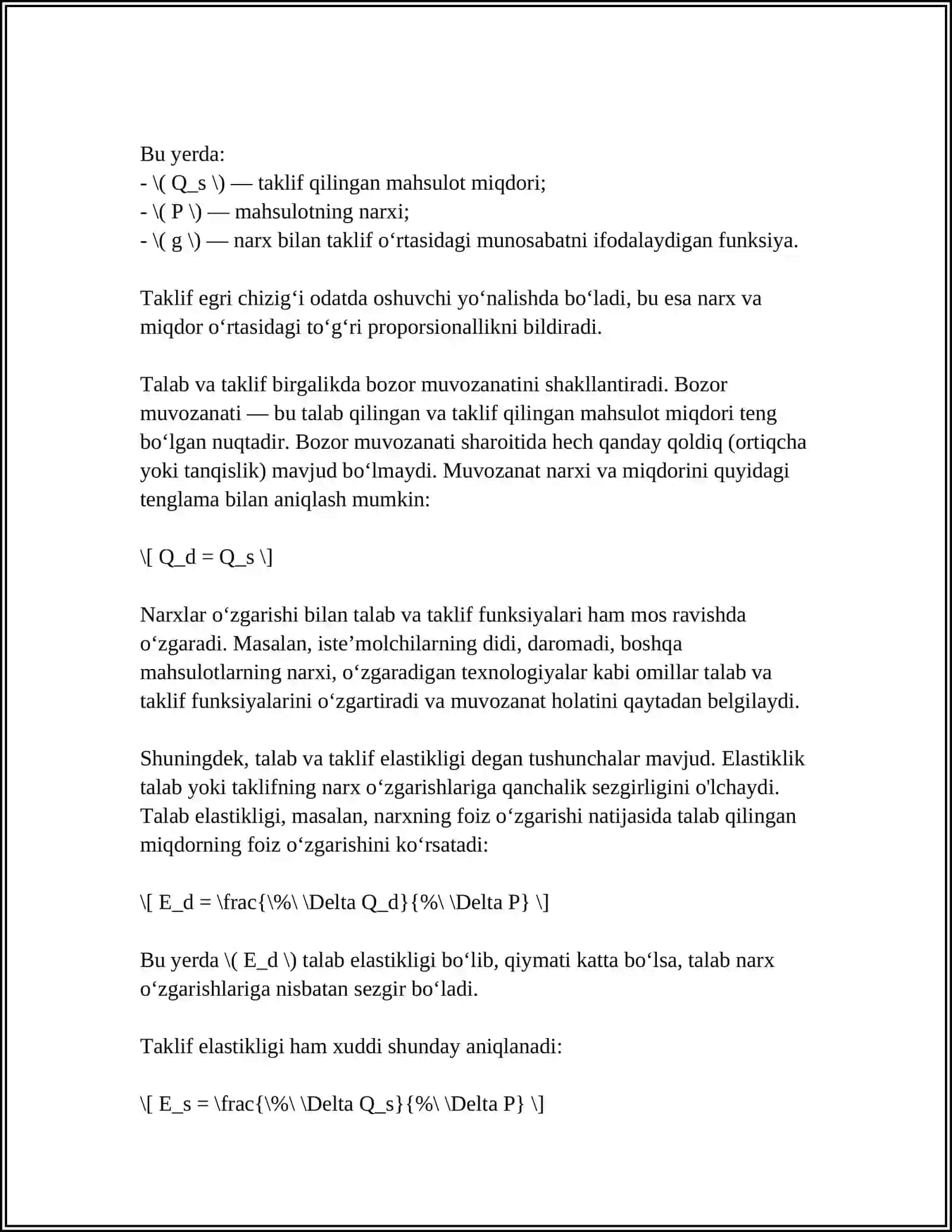 Talab va taklif funksiyalari 4