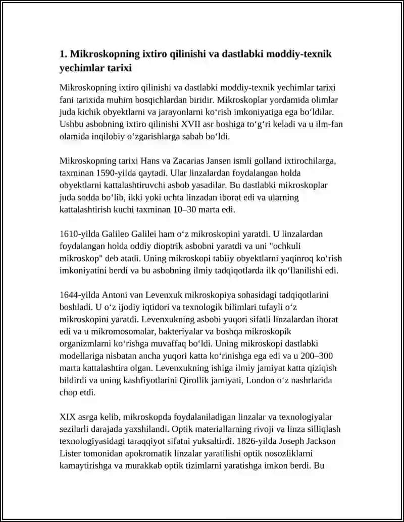 MIKIRASQOPNING IXTIRO QILINISHI VA BIYOLOGIG TARAQIYOTIDA QOLANISHI- ELIKTRIRON MIKIROSKOPIYA GISTO KIMIYO MIKIROTEXNIKANING YARATILISHI'MIKIROSQOPLARNI MUKKAMMALASHTIRISH NATIJASI 4