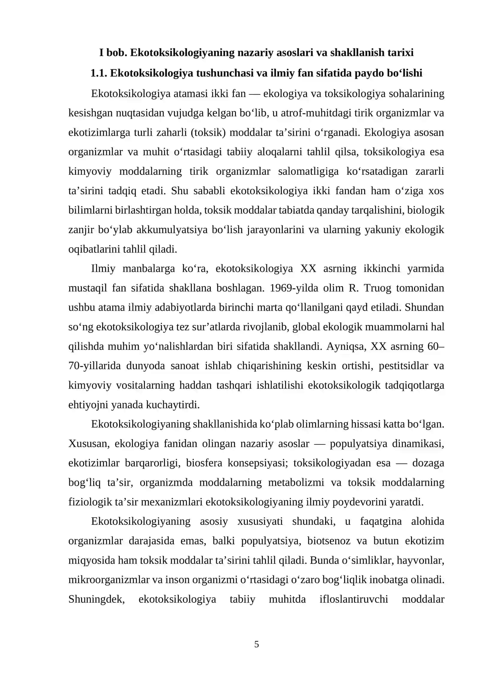EKOTOKSIKOLOGIYA TARIXI, MAQSADI, RIVOJLANISHI VA AHAMIYATI 4