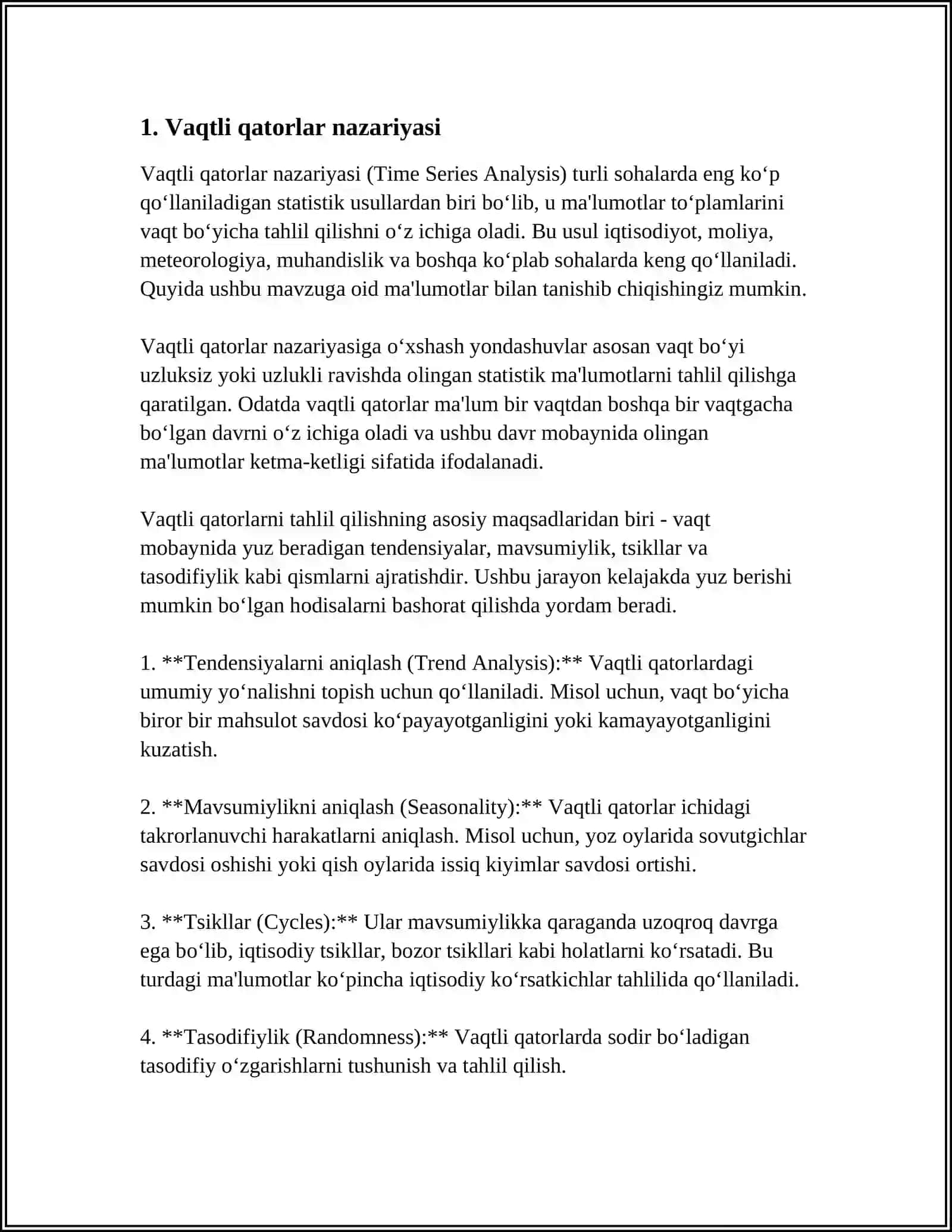 IQTISODIYOTDA VAQTLI QATORLAR TAHLILIDA SONLI QATORLAR TATBIQILARI 4