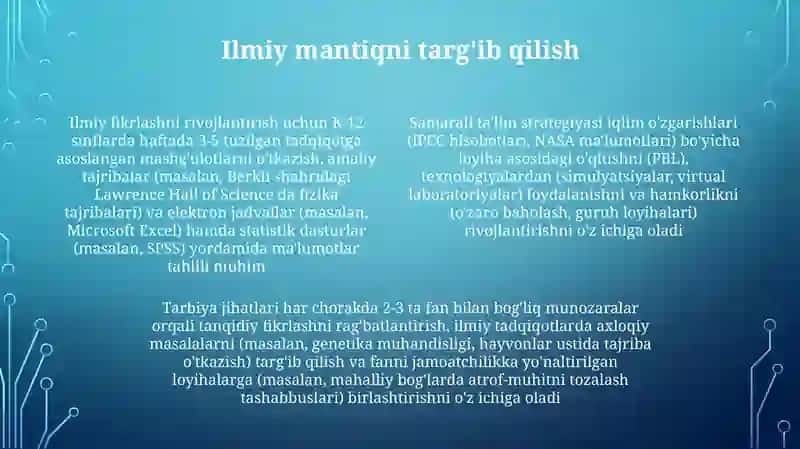 Tabiatshunoslikni o'qitishning ta'lim tarbiyaviy vazifalari 4