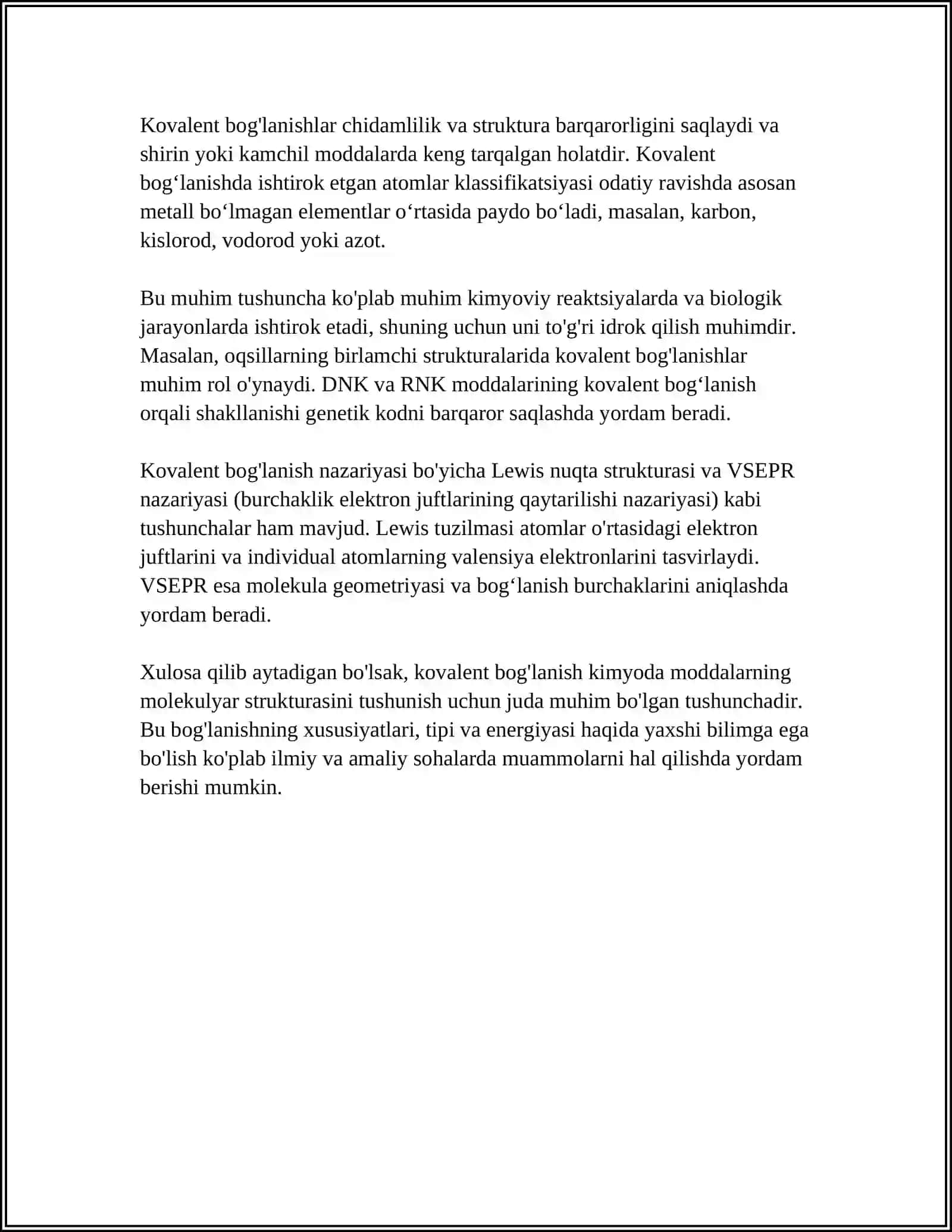 KOVALENT BOG'LANISHNING TURLARI VA XOSSALARI. ATOM ORBITALLAR METODI. GIBRIDLANISH VA UNING TURLARI 4