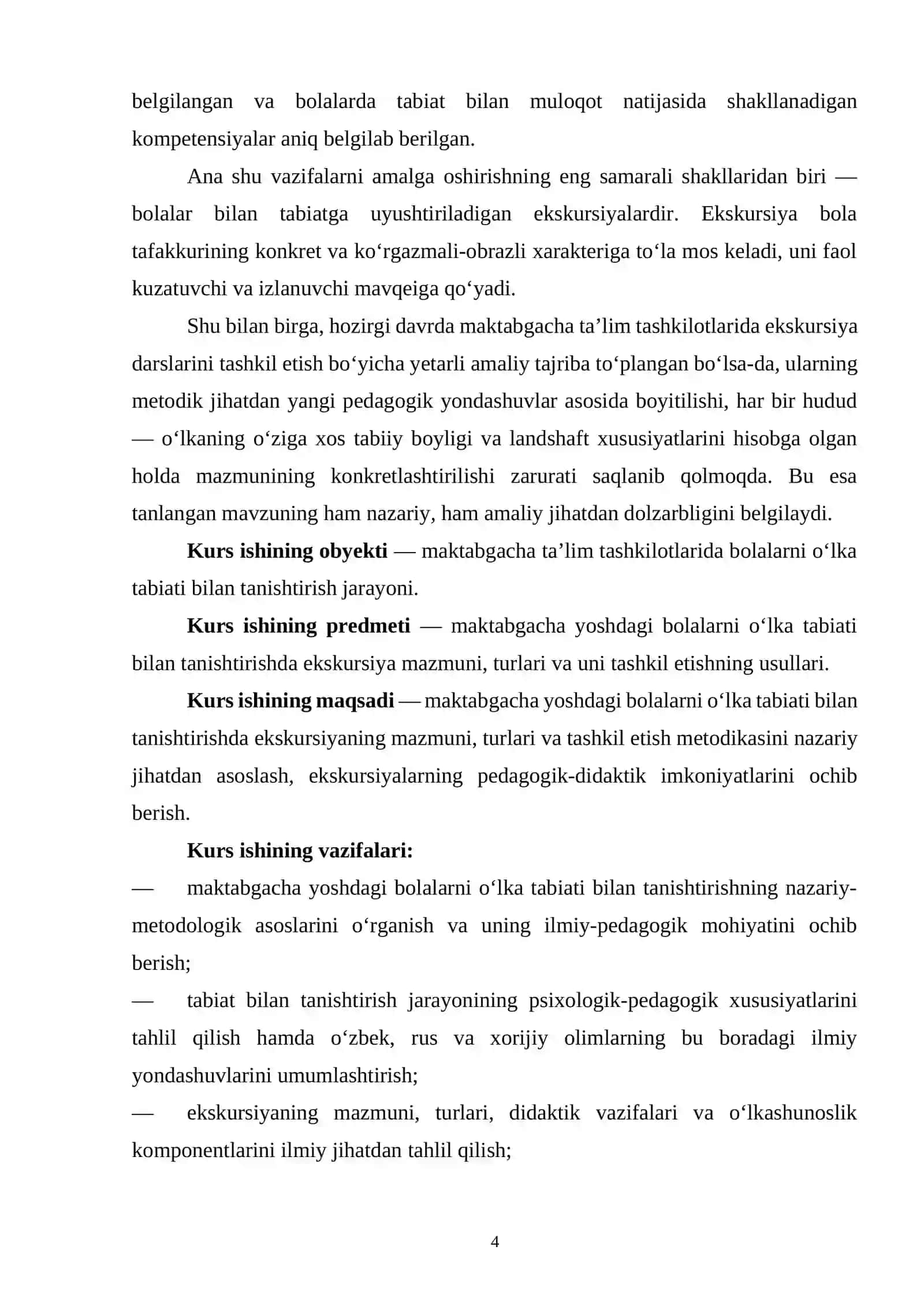 Maktabgacha yoshdagi bolalarni o‘lka tabiati bilan tanishtirishda ekskursiya mazmuni, turlari va tashkil etish metodikasi 4