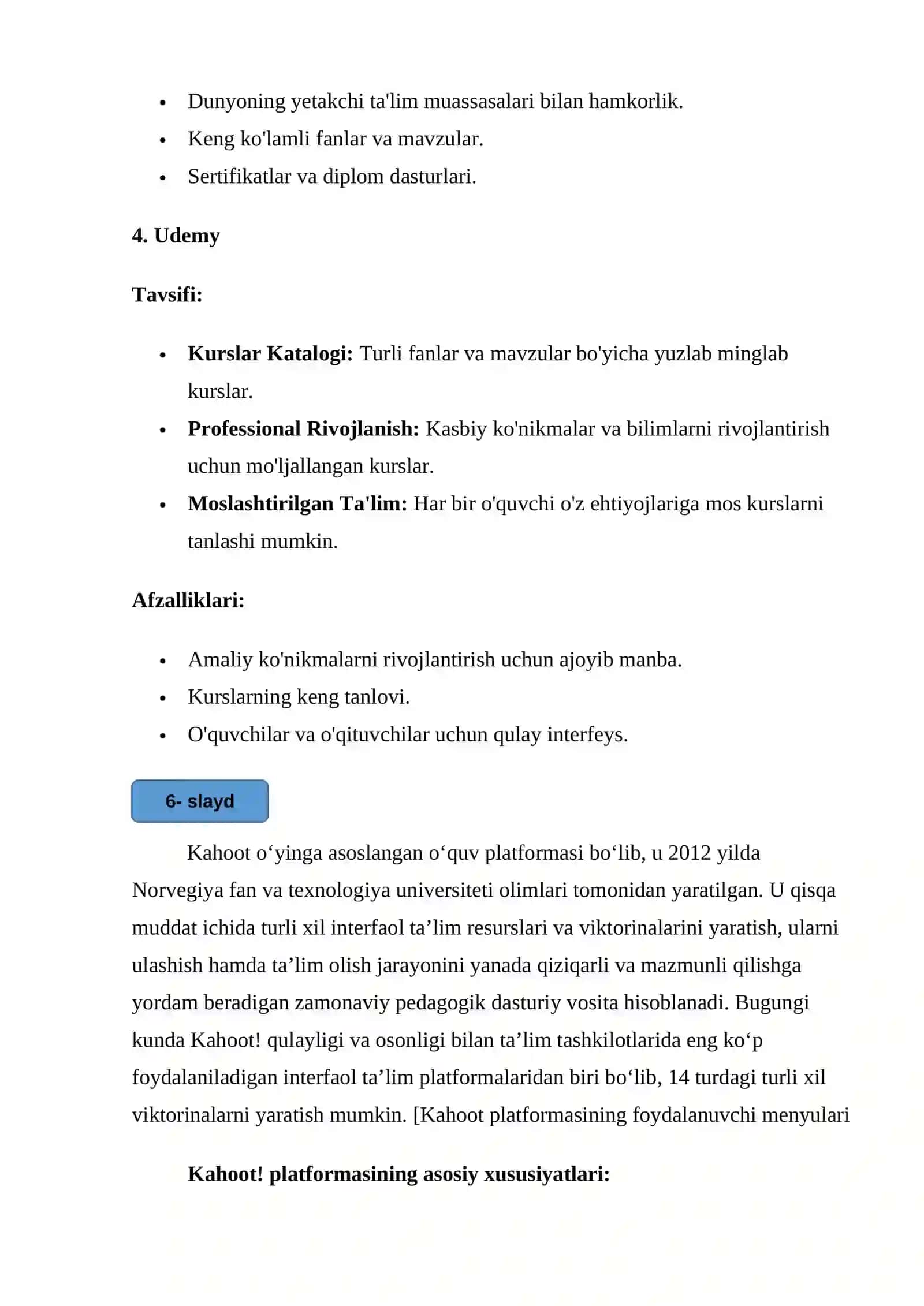 Fanni o'qitishga doir ta'lim platformalari 4