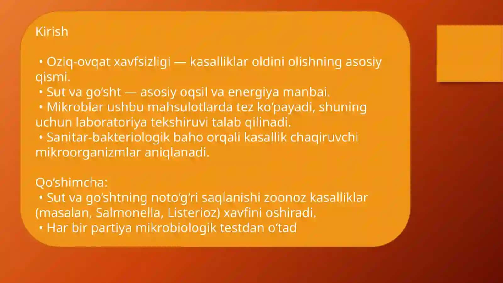 Oziq-ovqat mahsulotlariga (sut va go'sht) sanitari-bakteriologik bahov va tahlil 4