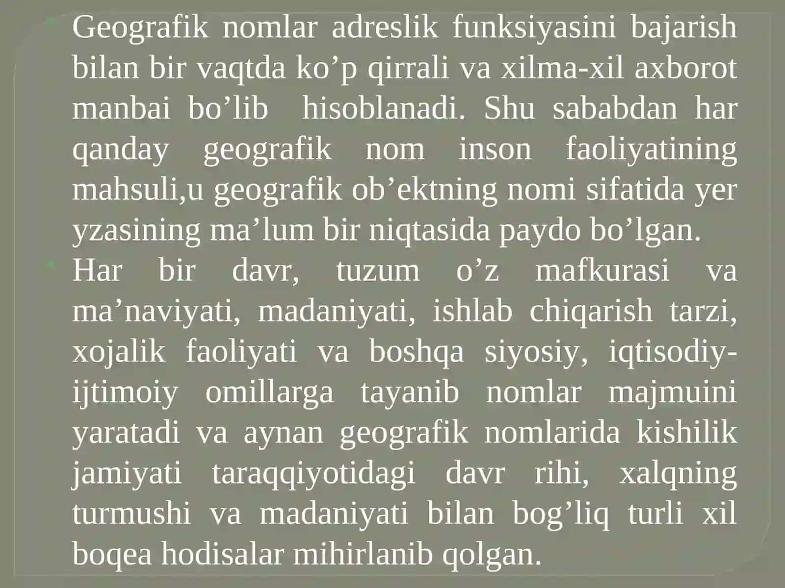 Toponimika fanipredmeti tadqiqot ob’ekti 4